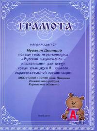 "Русский медвежонок - языкознание для всех" (2017), Муравин Дмитрий, 6 класс